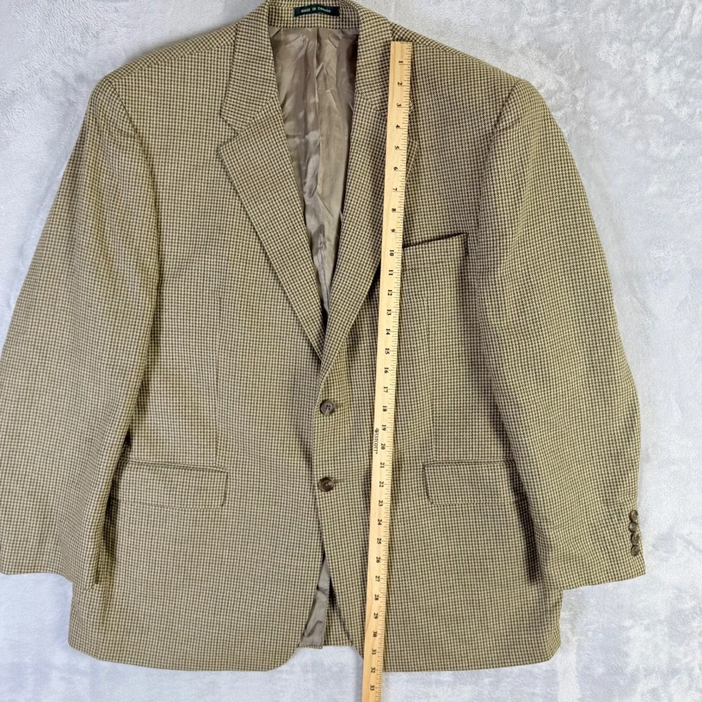 Lauren Ralph Lauren Blazer Mens 46R Tan Brown Silk Wool Houndstooth Sport Coat